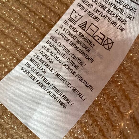 LIGHT FLAW BELLE BY KIM GRAVEL Turtleneck Holiday Sweater Tan Metallic Gold XS - Picture 6 of 6